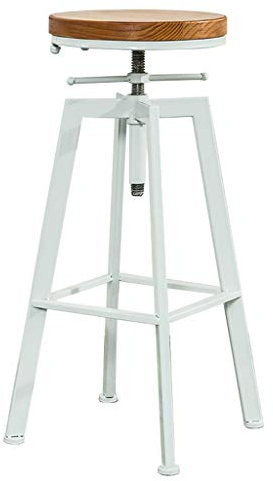 Industrieller Vintage Barhocker, Rustikal Drehbarer Barhocker, Rundholzsitz und Metallhocker, Küchenarbeitsplatte Höhenverstellbarer Rohrhocker, Weiß