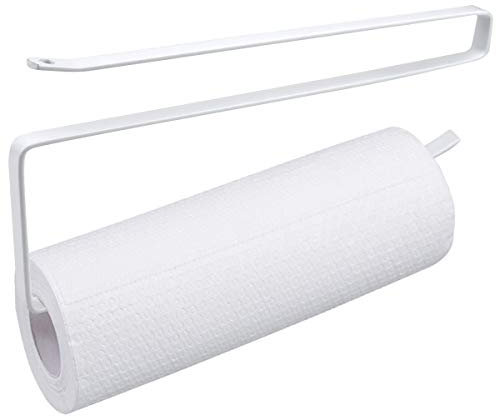 Jinlaili Porte Rouleau de Cuisine, Porte Essuie Tout Cuisine, Support pour Rouleau de Papier sans Perçage, Support pour Rouleau de Papier sous Armoire, Porte Essuie Tout Blanc, 25cm