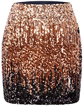 MANER Damen Pailletten Rock Glitzer Stretchy Bodycon Mini Rock Night Out Party, Hellbraun/Kaffee/Schwarz., Klein