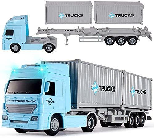 HERSITY Camion Conteneur Jouet avec Sonore et Lumineux 1:50 Camion Porte-conteneurs à Friction pour Enfant Cadeaux pour Garçons Filles 3 4 5 Ans