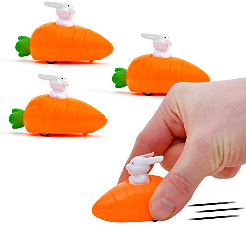8x Aufziehbare Hasen mit Karotte im Set Osterhasen als Mitbringsel Mitgebsel Gastgeschenke Fahrende perfekt als Ostergeschenk an Ostern für Kinder ideal für Jungen & Mädchen