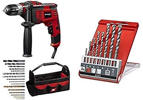 Einhell Schlagbohrmaschinen-Set TC-ID 1000 E Kit (1.010 W,Bohrleistung Holz 32 mm,Metall 13 mm,Beton 16 mm,13 mm Schnellspannbohrfutter,inkl. 16-tlg. Bohrer-Set, 8-tlg. Steinbohrer-Satz und Tasche)