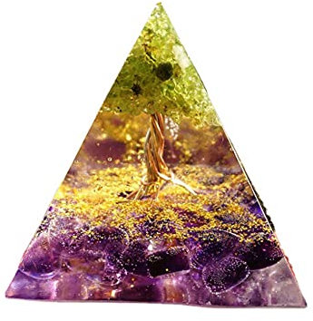 Kristall Ornament, Amethyst Pyramide Edelstein, Baum des Lebens Pyramide Reiki Heilkristall Pyramide Desktop Ornament Heimdekoration für Meditation 6cm