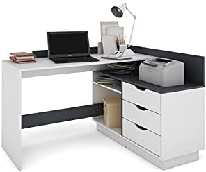 byLIVING Belfast Winkelschreibtisch, weiß/anthrazit, Links oder rechts montierbar, Holzwerkstoff Spanplatte, B 129, H 83,5, T 105 cm