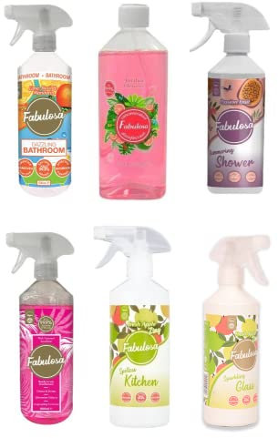 Fabulosa 5X Home Essential Cleaning Vegan Bundle Pink Coconut Apple Passionfruit Lemon Basil 500ml + Free 500ml Pink Coconut Trigger spray Pink Grapefruit 500ml Refill