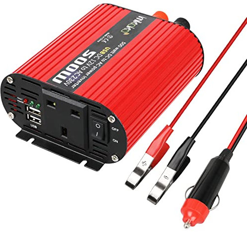500W Car Power Inverter, Inverter 12V to 230V AC UK Sokcet and Dual USB Charging Ports Car Converter, Portable Car Power Inverter Charger Converter