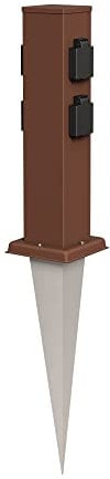 ledscom.de Garten-Steckdosen-Säule Polly mit Erdspieß für außen, IP44, 4-Fach, Edelstahl, eckig, braun, 40cm