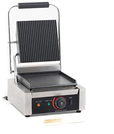 Ristoattrezzature Piastra Panini Professionale Rigata/Liscia, Struttura in Acciaio Inox - Singola Piastra in Ghisa - Alimentazione Elettrica, Voltaggio 230V, Potenza 1.8 kW