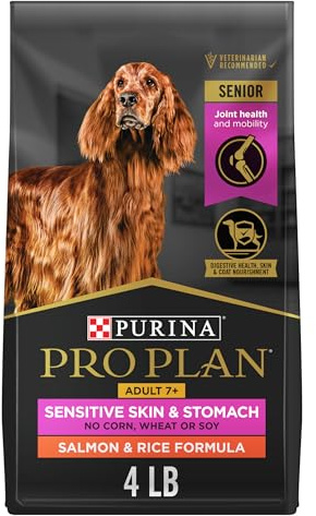 Purina Pro Plan Sensitive Skin and Stomach Dry Dog Food Senior Adult 7 Plus Salmon and Rice Formula - 4 lb. Bag
