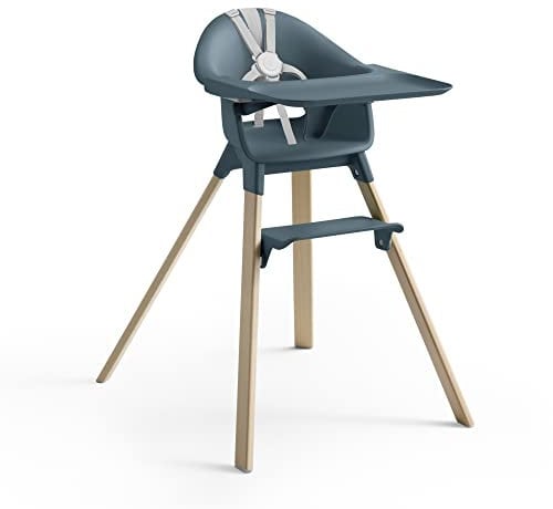 Trona Stokke Clikk, Azul Fiordo - Trona todo en uno con bandeja + arnés - Ligera, duradera y para viaje - Ergonómica con características ajustables - Ideal niños de 6-36 meses