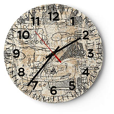 Modern Wanduhr Graffiti Kritzeleien Zeichnen 40x40cm Rund Groß Wand Uhr Glas Analog Zimmeruhren Küche Büro Wohnzimmer Glasuhr Wall Clock Dekoration Design Wanddekoration Küchenuhr C4AR40x40-5047