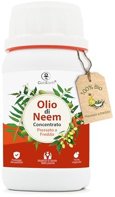 GebEarth® | Olio di Neem Per Piante ad Alta Concentrazione 250 ML | Efficace contro Afidi, Ragno rosso e Cocciniglia | Pressato a freddo | 3300 ppm di Azadiractina | 100% naturale e puro
