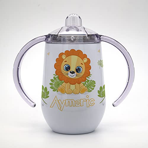Marquage Unique Gobelet/Tasse à bec enfant Personnalisable - Idée cadeau personnalisé prénom - Gobelet Apprentissage Lion Jungle - CL0009b