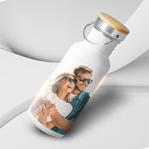 GRAVURE CONCEPT Gourde Personnalisable 620 mL - Bidon À Personnaliser Acier Inoxydable Et Bambou (BOINA)