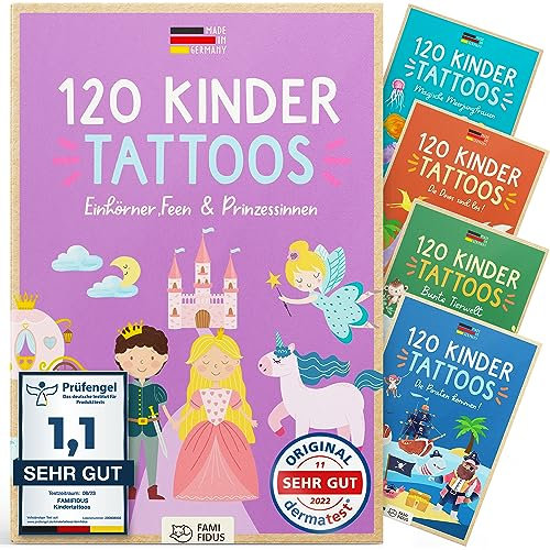 Famifidus 120 hautfreundliche Kinder Tattoos I I Dermatologisch SEHR GUT I Kindertattoos MADE IN GERMANY I Tattoo Kinder I Unsere Tattoos für Kinder