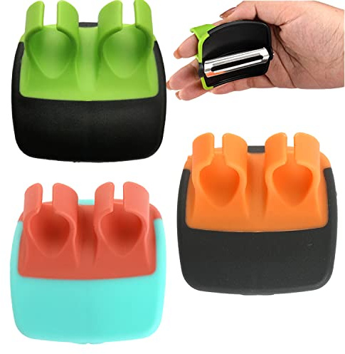 Peladores de verduras de goma ergonómicos de 3 piezas, cómodo diseño de agarre de palma y dedo, herramienta de cocina multiusos para frutas y verduras, cuchillas de acero inoxidable de fácil agarre