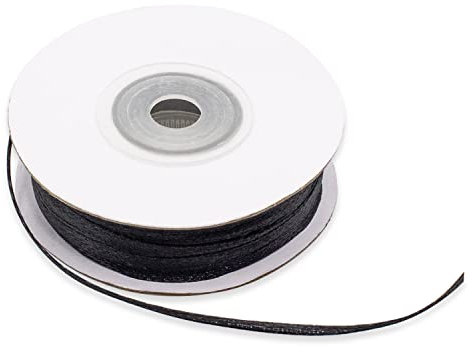 Schwarzes Band aus doppeltem Satin, 3 mm, Satinband, für Gastgeschenke, Hochzeit, Taufe, Kommunion, Konfirmation, Weihnachtsfeier, 50 m Rolle