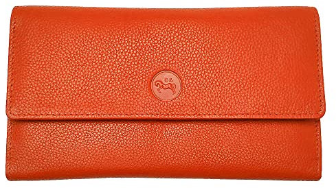 LOLUNA® Grand Porte-Monnaie Cuir spacieux avec Rabat, 2 Poches zippées, Compagnon, Portefeuille, 14 Cartes, Billet, Monnaie et identité - Orange