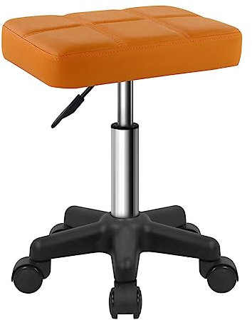 FURWOO Rechteck Rollhocker mit Rädern Höhenverstellbarer Drehhocker Stuhl für Spa Salon Massage Braun