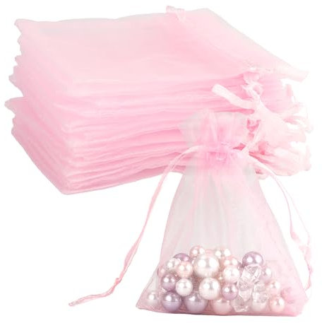 BOEIAC Organza-Beutel, rosa Organza-Beutel, transparent, 7,6 x 10,2 cm, Schmuck-Geschenkbeutel, Partybeutel mit Kordelzug, Netz-Geschenkbeutel, Mini-Süßigkeitenbeutel für Hochzeit, Weihnachten, Party,