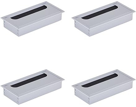 HOOZ 4X Kabeldurchführung Schreibtisch, 160cm Aluminium Kabeldurchlass mit Bürstendichtung, Kabeldurchführung Tisch für Tisch Büro Arbeitsplatten, Kabelkanal für Möbel und Schreibtisch (Rechteckig)