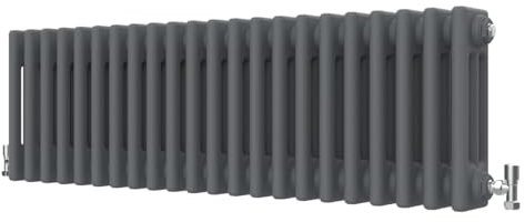 Radbliss Radiatore tradizionale orizzontale a 3 colonne, 300 x 1010 mm, colore: grigio antracite opaco, in ghisa, design RAD, riscaldamento centralizzato