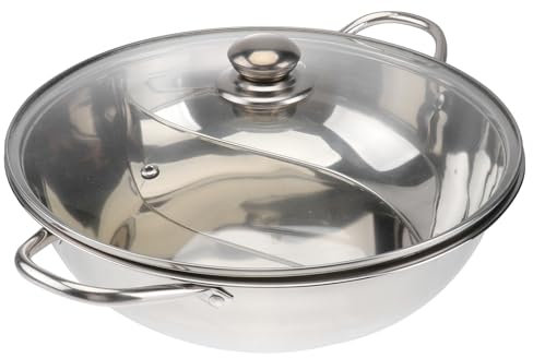 HEMOTON Stainless Steel Hot Pot with Divider Shabu Shabu Pot 30cm Dual Cooking Pot with Lid Soup Cookware for Home Cooktop Induction Gas Stove