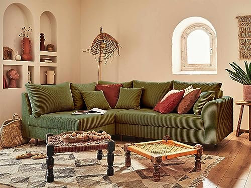 Lisa Design Rune – Ecksofa Links – 4-Sitzer – aus Cord Grün