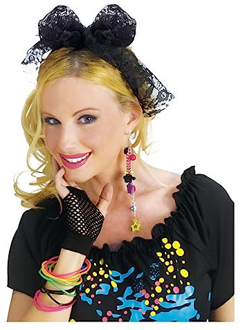 Horror-Shop Schwarzes 80er Jahre Spitzenhaarband