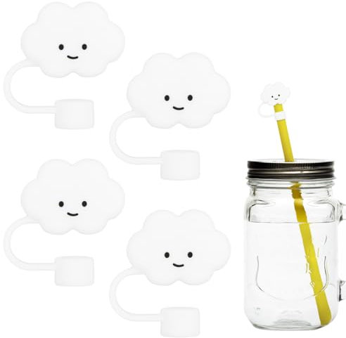 4 Stück Silikon Strohhalm Abdeckungen wiederverwendbare Strohhalmkappe Strohhalmspitzen wolken Strohaufsatz staubdicht Trinkbecher Trinkhalmspitzenschutz BPA-frei Strohstopfen für 10mm Strohhalm