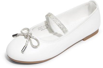 DREAM PAIRS Girls Ballet Flats Slip-on Flower Bow Kids Party Shoes,Size 3 Big Kid,White,SDFL2409K