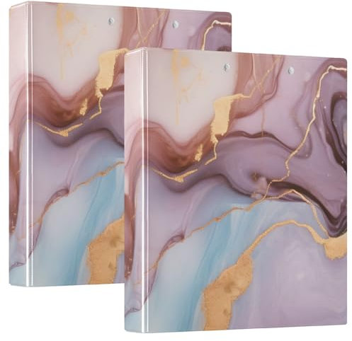 3 Ring Binder, Rose Gold Marble Round Ring Binder 1.5 Inch View-Binders 200 Sheets A4 Paper Binder Organizer for Home School Office, 2 Pack