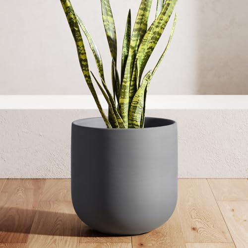 LE TAUCI Macetero De 25 cm, Macetas De Cerámica para Plantas con Tapón De Drenaje Y Rejilla De Malla, Macetas De Interior Y Exterior para El Hogar, Jardín, Patio, Oficina, Negro Carbón