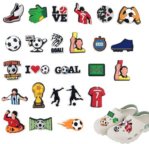 Bansusu 25PCS Multicolour Football Shoe Charms for DIY Customization, Perfect for Croc Charms, Shoes with Standard Hole Sizes