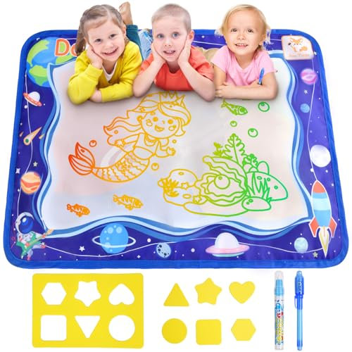 OSDUE Tapis d'eau Enfant,Cadeau Enfant Tapis Dessin Eau Bebe avec Jeu D'outils de Peinture Coloriage Géant Jouets Éducatifs pour Enfants-Fluorescent