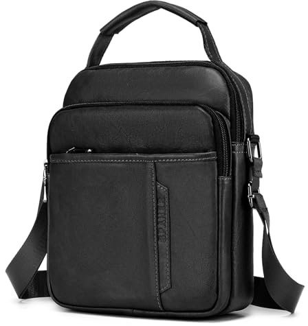 SPAHER Borsello da Uomo Tracolla Pelle Borsa Uomo Tracolla Borse a Spalla Ipad Uomo Borsa Crossbody Casual Sling Viaggio Borsa Tracolla Nero