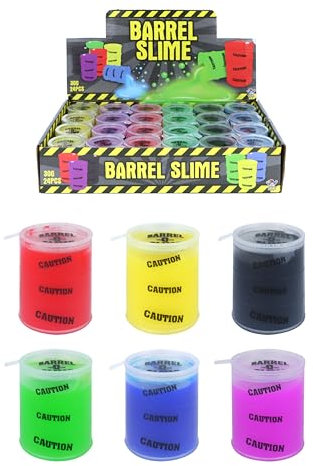 Henbrandt 24 x Mini Slime Barrels Toxic Waste Barrel O’ Slime 6 Assorted Neon Colours Kids Party Bag Favours Loot Bag Fillers Lucky Dip Favours Stocking Fillers for Boys and Girls