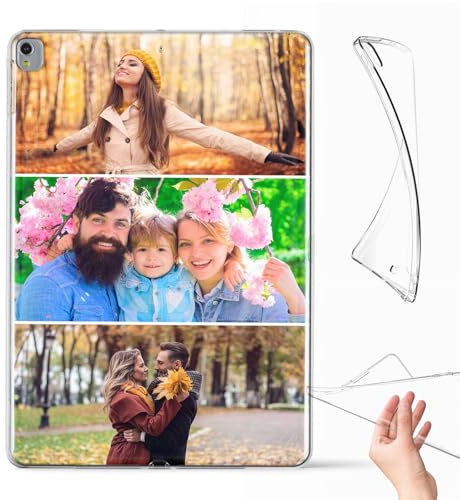 Personalised Case Compatible with All iPad models iPad 10th, 9th Gen,6th Gen, 5th Gen, Mini, Air, M2, M3 – Collage Photo Gel Clear Silicon Shockproof Cover - Personalize with THREE-PHOTOS