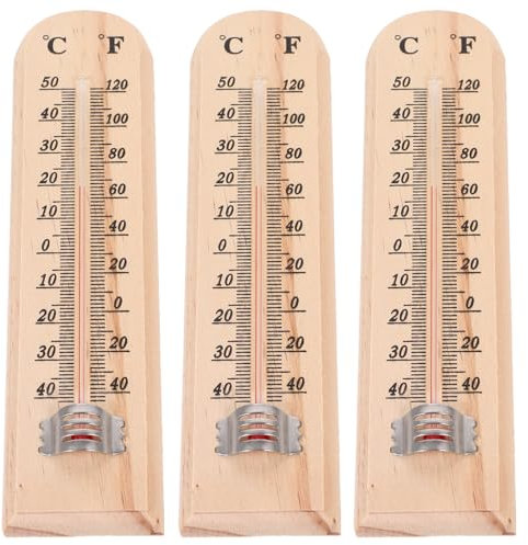 CIYODO 3stücke Teiliges Holzthermometer Analog Für Indoor Outdoor Nutzung Stabiles Glasstab Messgerät Hängendes Raum Gartenthermometer Für Präzise Temperaturanzeige