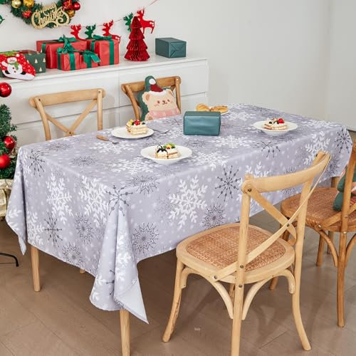 Weihnachtstischdecke, Tischdecke Weihnachten, Weihnachtsdeko Tisch Saisonnal Winter Tischdecke Küche Weihnachtsdecken für Tisch Dekoration Drinnen Party Dekor Abwaschbar (Schneeflocken, 100 * 140cm)