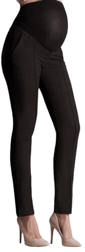 Ahagogo - Pantalon de grossesse élégant et confortable - Taille haute - Stretch - Coupe ajustée - Décontracté - Pour femmes enceintes - Noir - Taille M