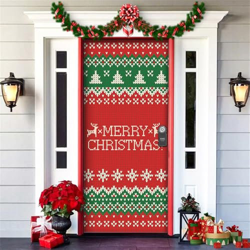 Surwin Moderno Colgar Forro Puerta Navidad, Adornos Navidad Decoración de Cubierta de Puerta de Navidad, Decoracion Navidad Entrada, Exterior Interior Pancarta de Navidad (Feliz Navidad,90x200cm)
