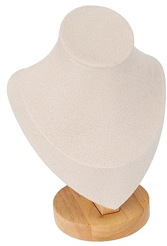 KIMISS Petit Présentoir de Colliers en Bois Massif – Porte-Bijoux de Cou en Noir, Blanc, Gris et Beige pour Présenter des Colliers et des Pendentifs (Beige)