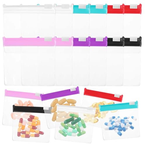 12 Pcs Zippered Pill Pouch Slide Lock Storage Bags Reusable Mini Seal Portable Medicine Baggies Self-Sealing Travel Plastic Case for Home Office Organizing Small Items