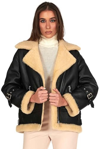 D'Arienzo Chiodo Montone Nero da Donna Zip Trasversale Giacca Shearling Carol M/Nero