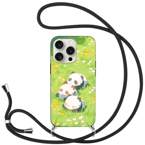 Yimctoie für iPhone 11 6.1 Hülle mit Band, Anime Muster Hülle mit Kordel zum Umhängen Weich TPU Silikon Stoßfest Schutzhülle für iPhone 11, Panda