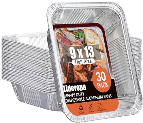 Lideropa 9x13 Aluminum Pans (30 Pack) – Disposable Half Size Aluminum Foil Pans for Cooking, Baking, Meal Prep, Parties & Food Storage
