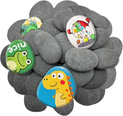 SUPTIDY Lot de 35 pierres naturelles de rivière de 4,1 à 7,1 cm pour travaux manuels, galets plats et lisses pour art, mandala, gentillesse, bricolage, décoration de jardin, kit de peinture sur roche