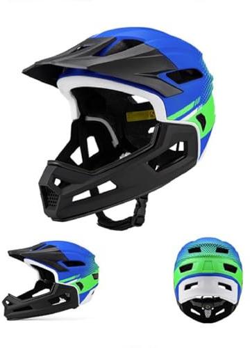Amagogo Full Face Bike, Fahrradhelm Verstellbar mit Abnehmbarem Kinnschutz, Fullface Helm MTB für Erwachsene, Mountainbike Helm für Klettern von Snowboarden Frauen Männer Mountain Road Bike BMX