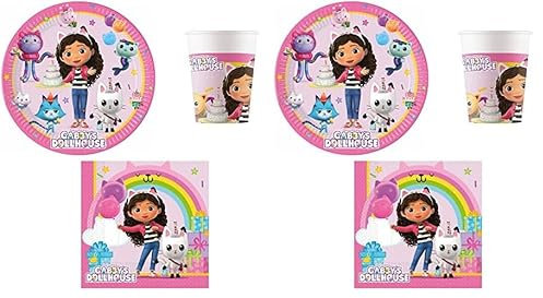Procos PRO10245291DY - Set de Fiesta S Gabby's Dollhouse, Set de 52 Piezas, Platos, Vasos, servilletas, vajilla desechable, Juego de vajilla (Paquete de 2)